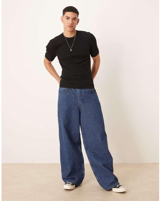 ASOS Licht Gebreid Muscle Fit T-Shirt Met Ribbels in het Black voor heren