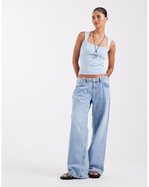 JJXX Blue Knitted Sqaure Neck Top