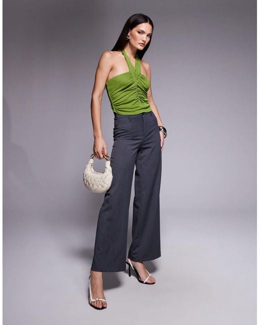 ASOS Green Slinky Halter Neck Ruched Crop Top