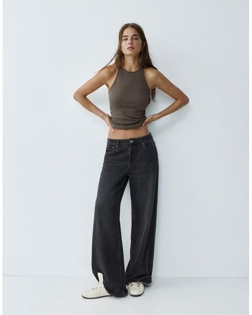 Pull&Bear Gray Halter-Neck Strappy Back Top