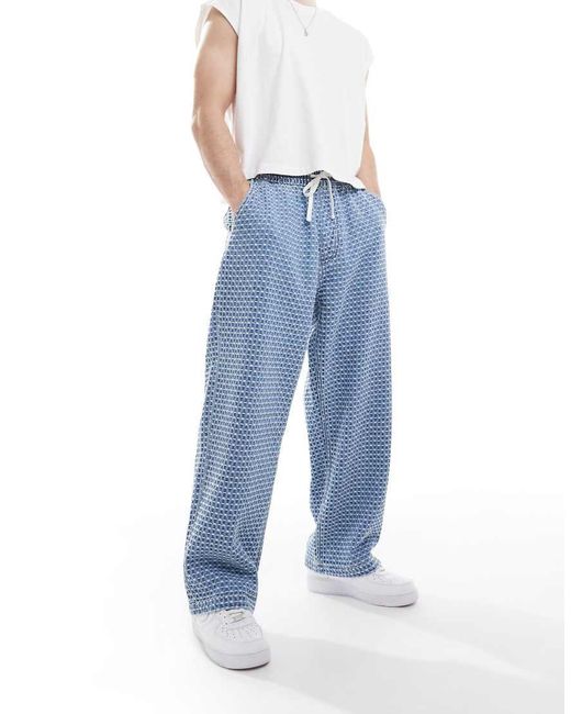 Pull&Bear Blue Stitch Detail Jeans for men