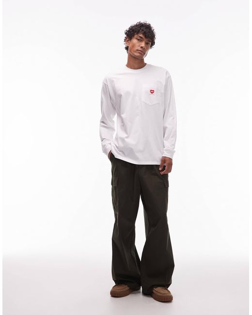 Carhartt White Pocket Heart Long Sleeve Loose Fit T-shirt for men