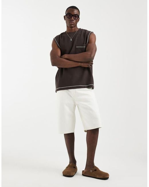 ASOS Brown Heavyweight Oversized Tank With Contrast Stitch And Pocket for men