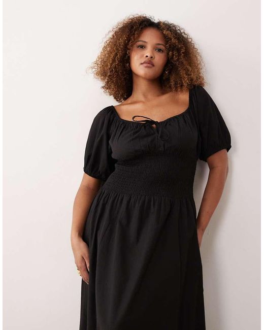 Esmee Curve Black Puff Sleeve Tie Front Maxi Beach Dress