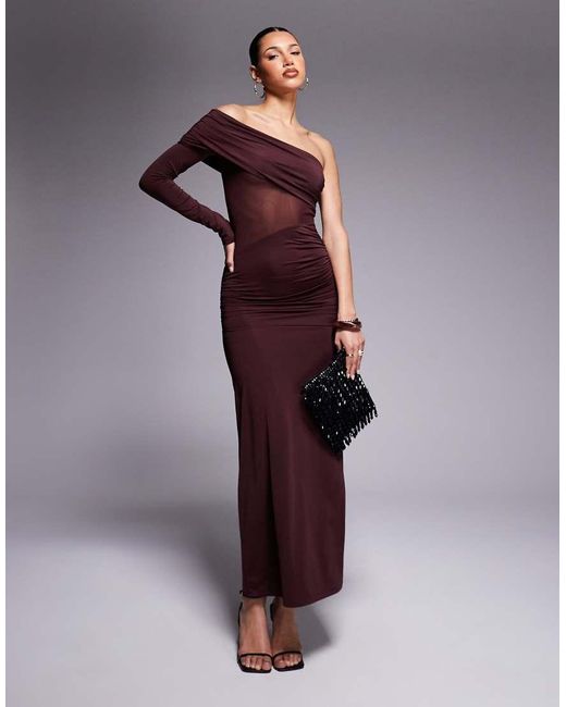 ASOS Purple Mesh Cut Out One Shoulder Maxi Dress