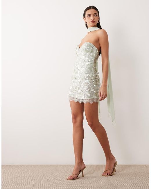 ASOS White Embellished Molded Cups Mini Dress With Scarf Detail