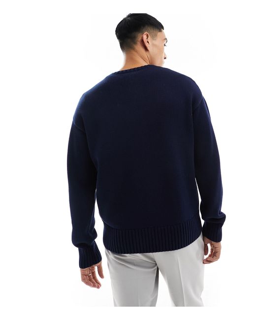 Polo Ralph Lauren Blue Sport Capsule Logo Cotton Knit Jumper Big Oversized Fit for men