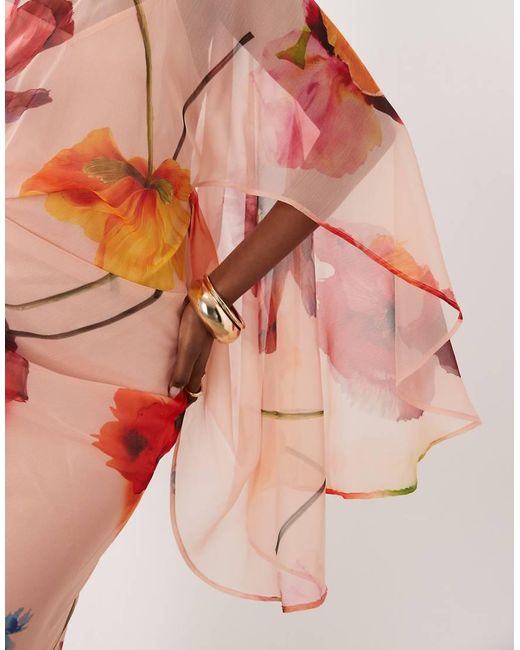 ASOS Pink Kimono Sleeve Cape Detail Draped Midaxi Dress With Open Back