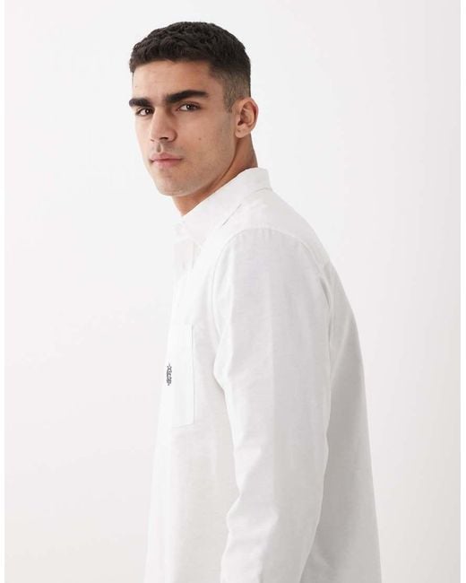 ASOS White Regular Fit Oxford Shirt With Chest Embroidery for men