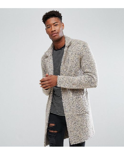 ASOS Natural Tall Longline Heavyweight Knitted Duster Cardigan In Oatmeal for men