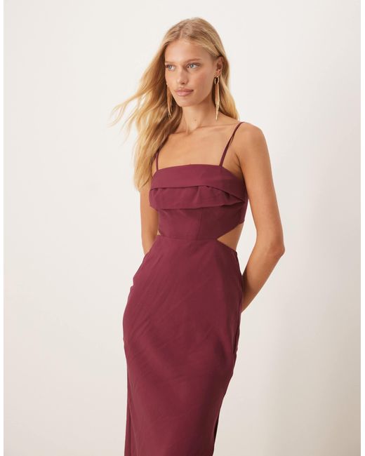 ASOS Pink Folded Bust Detail Cut Out Midi Slip Dress