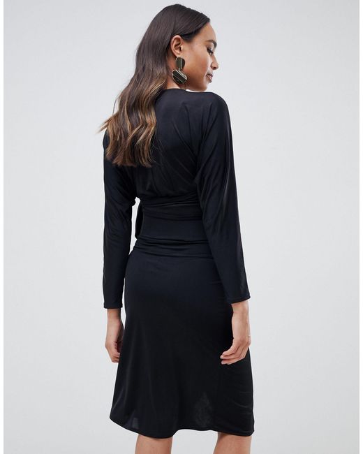 slinky wrap midi dress
