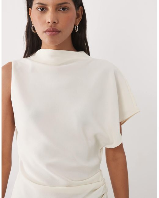 Mango White Asymmetric High Neck Blouse