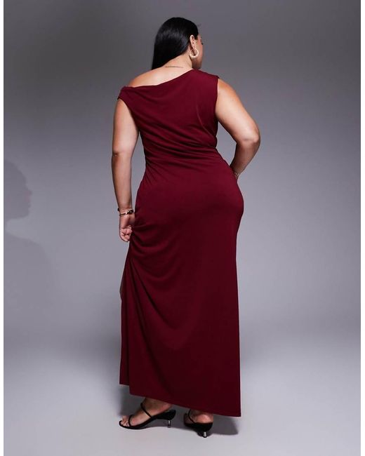 Tfnc Plus Red One Shoulder Midaxi Dress With Thigh Split