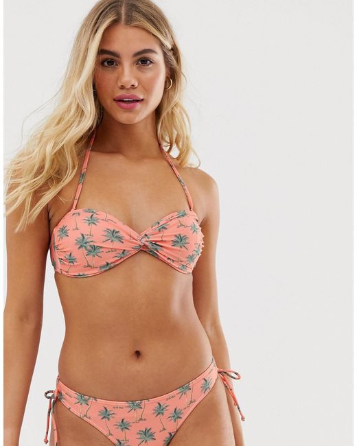 Synthetic Twist Front Bikini Top In Palm in Pink - Lyst