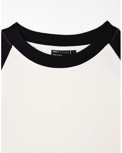 Camiseta Color Crema De Manga Larga Y Corte Cuadrado Extragrande Con Mangas Raglán De Punto Gofrado De -Blanco ASOS de hombre de color Black