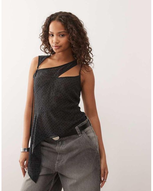 Weekday Brown Asymmetric Cut Away Chiffon Top