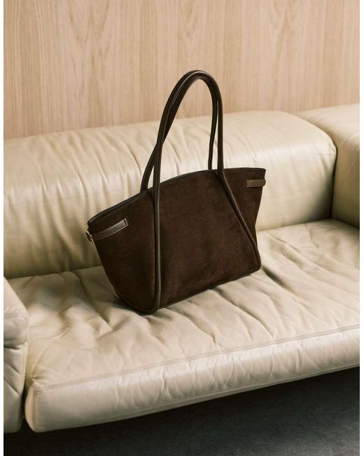 ASOS Brown Faux Suede Belted Tote Bag