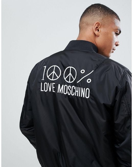 Love Moschino Black Back Embroidery Bomber Jacket for men
