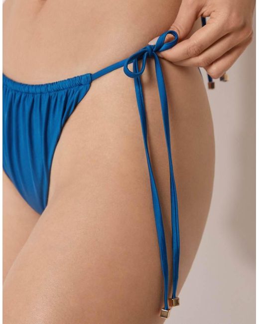 Calzedonia Blue Satin Satin Bikini Bottoms