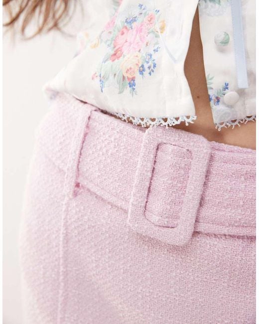 Miss Selfridge Pink Boucle Mini Skirt With Belt