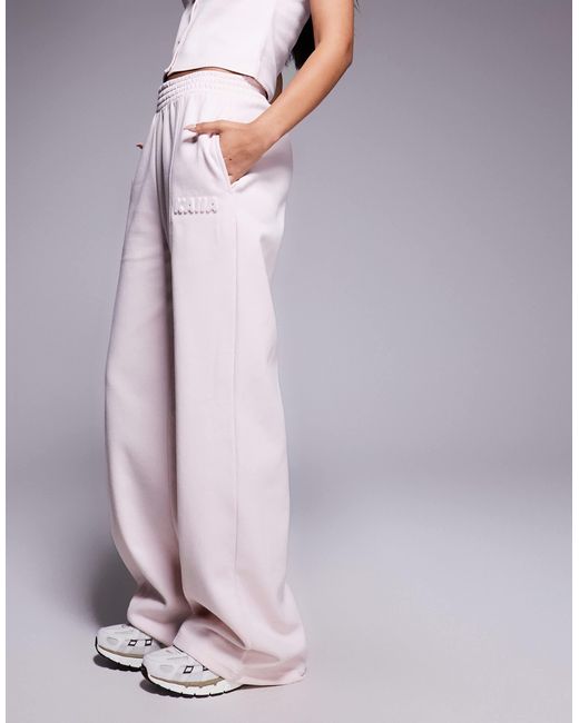 Kaiia Purple Cotton Rich Bubble Embossed Logo Seam Detail Wide Leg jogger Co-ord