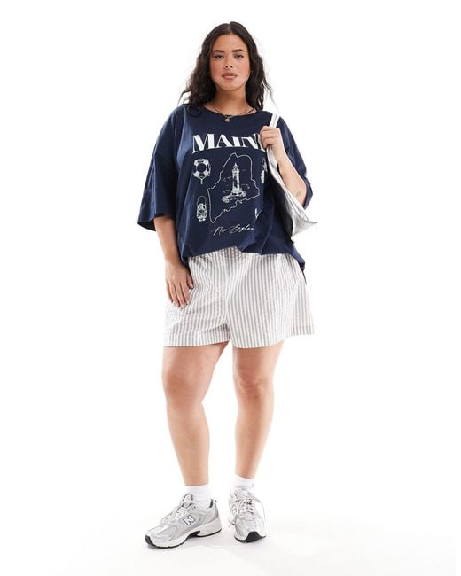 ASOS Blue Asos Design Curve Oversized T-shirt With Maine Graphic