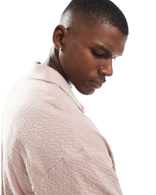 Jack & Jones – kurzärmliges jacquard-hemd in Pink für Herren