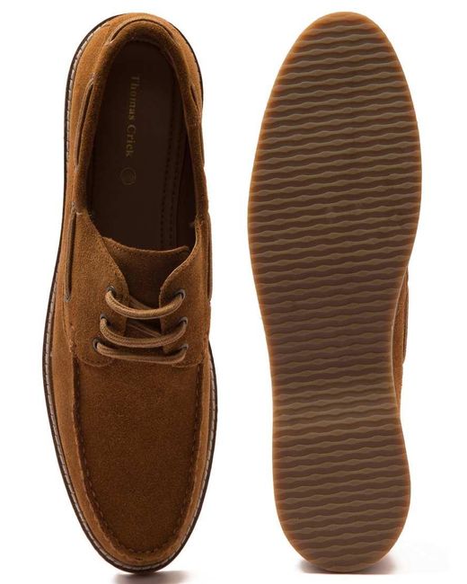 Thomas Crick Brown 'Triggs' Suede Casual Lace-Up Boat Shoes for men