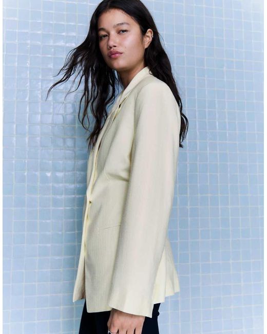 Bershka Blue Flowy Blazer With Drawstring