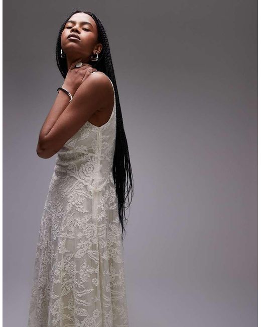 & Other Stories Gray Lace Midaxi Dress With Drop Waist And Handkerchief Hem