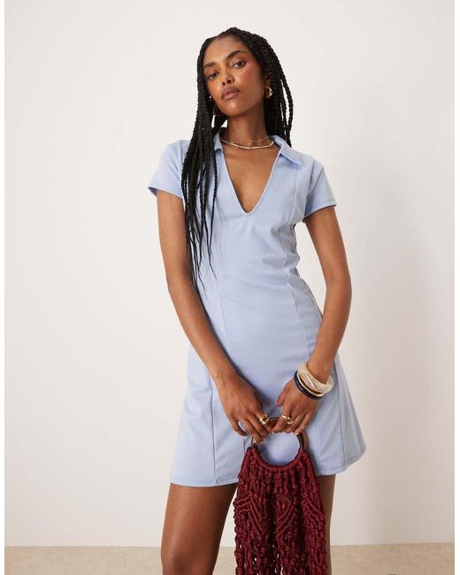 Vestito Corto Azzurro Con Colletto E Cuciture di ASOS in White