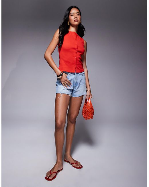 ASOS Red Wide Neck Button Through Tank Top