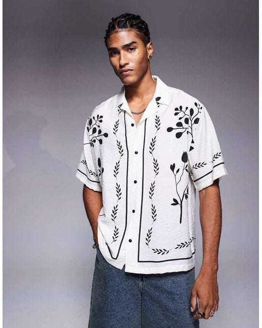 River Island Gray Floral Embroidered Shirt for men