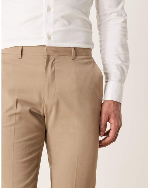 ASOS Natural Washable Slim Suit Trousers With Lightweight Worsted Wool for men