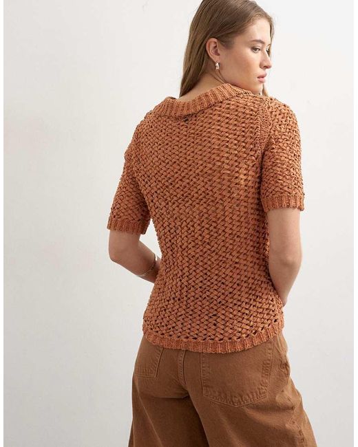 TOPSHOP Red Knitted Tape Yarn Polo
