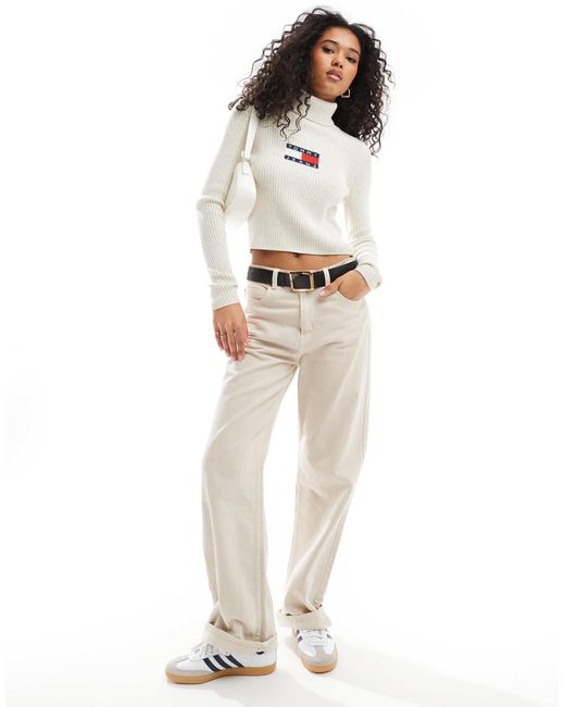 Tommy Hilfiger White – langärmliges rollkragen-strickoberteil