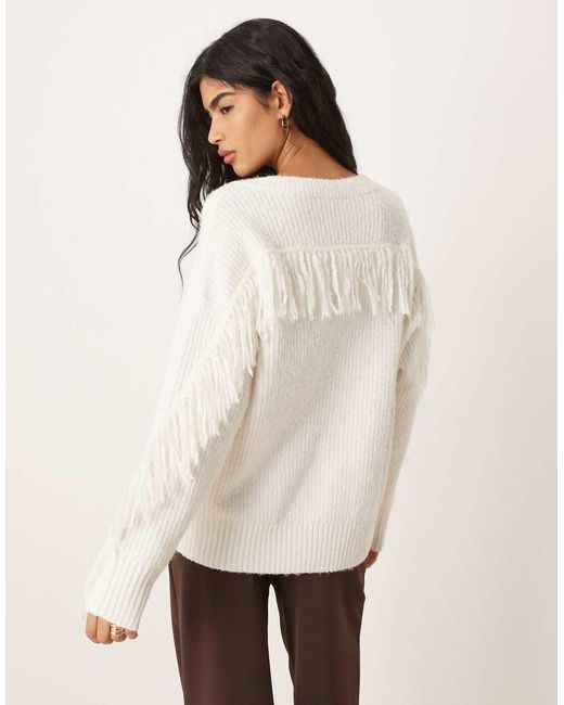 Abercrombie & Fitch White Knitted V-neck Oversized Jumper