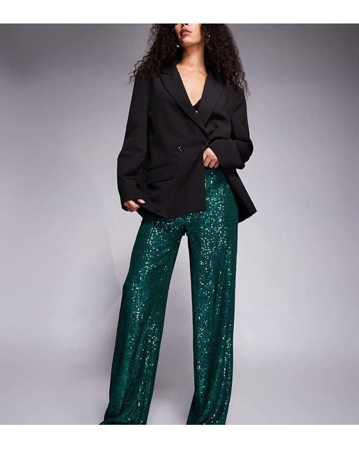 Kaiia Green Exclusive Premium Sequin Straight Leg Trousers