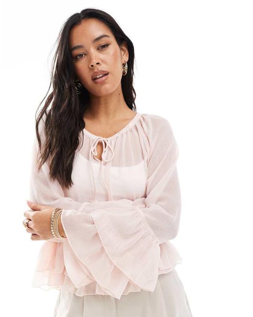 Vero Moda Pink Ruffle Hem Boho Style Top