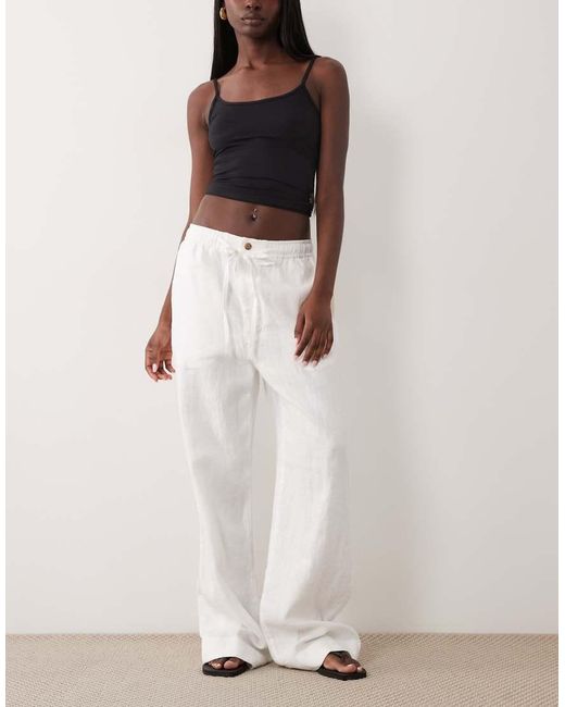 Polo Ralph Lauren White Linen Wide Leg Pants