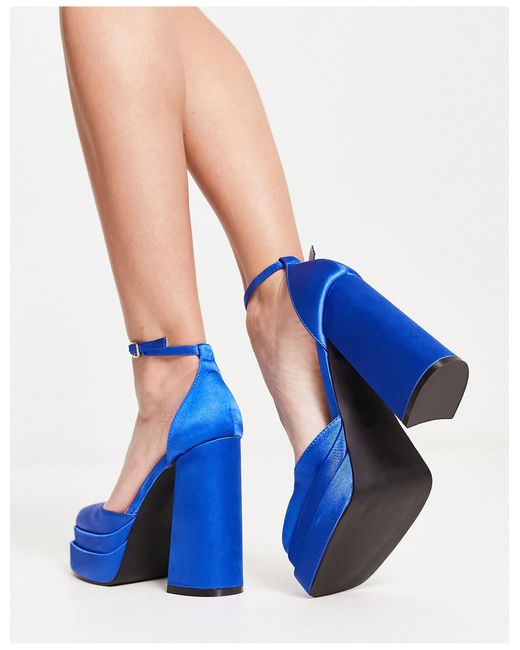 Amira - chaussures à talon et double plateforme en tissu satiné Raid en coloris Blue
