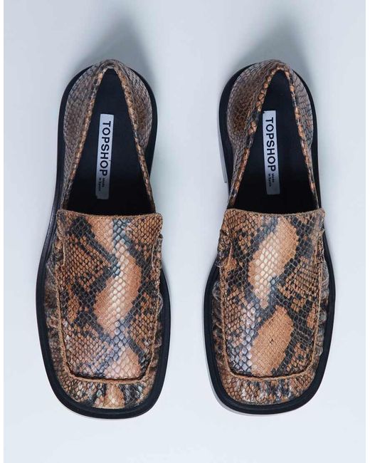 TOPSHOP Blue Premium Clover Real Leather Loafers With Ruched Detail