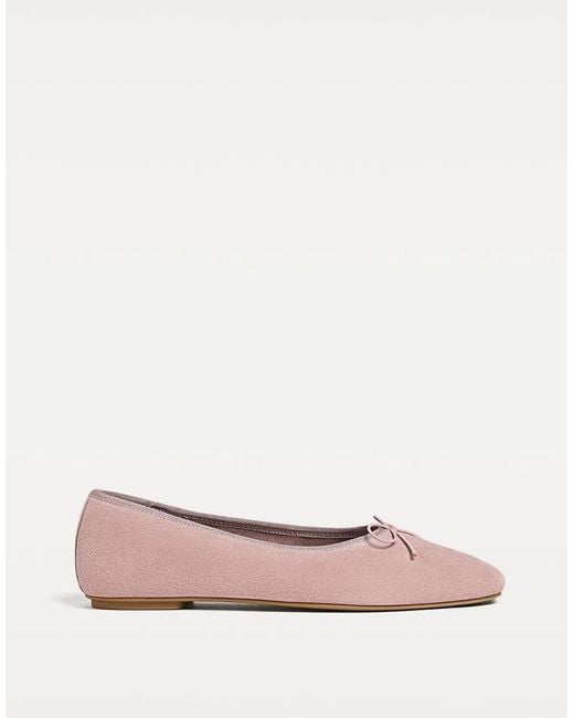 Stradivarius Pink Split Suede Ballet Flats With Bow