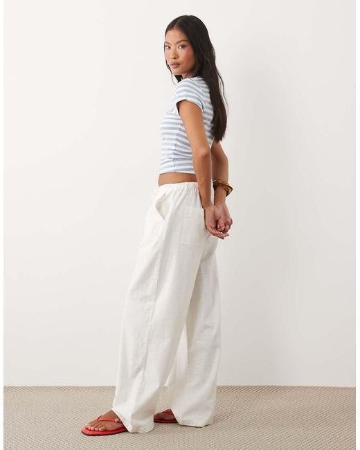 ASOS White Asos Design Petite Linen Look Pull On Trousers