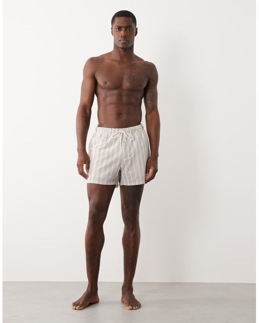 ASOS Natural Seersucker Striped Swim Shorts for men