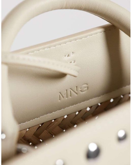 Mango Metallic Woven Handbag With Faux Leather Studded Trim
