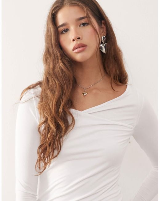 Weekday White Slim Fit Long Sleeve Wrap Top