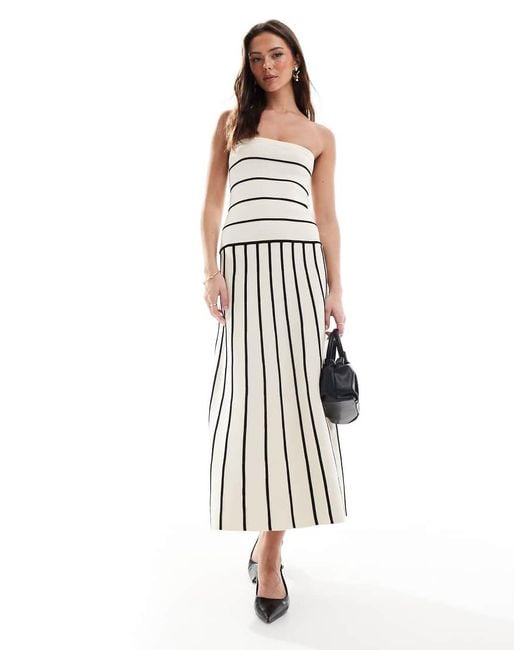 Pretty Lavish White Bandeau Contrast Stripe Knit Midaxi Dress