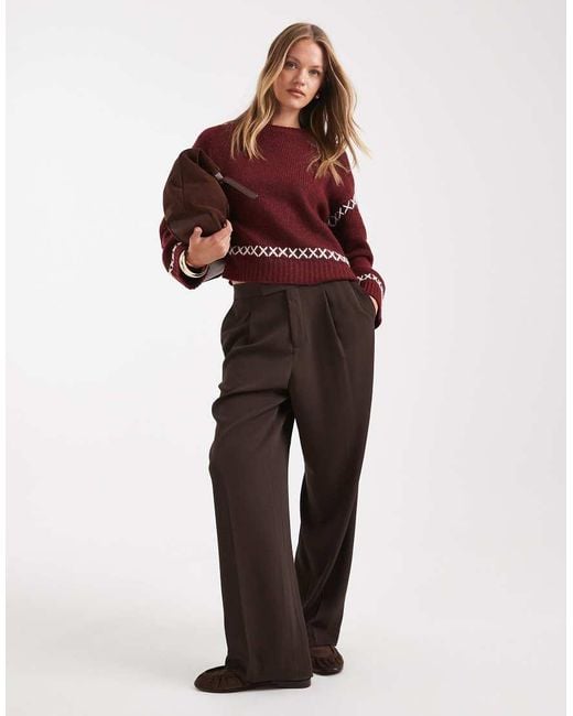 ONLY Red Contrast Details Round Neck Jumper